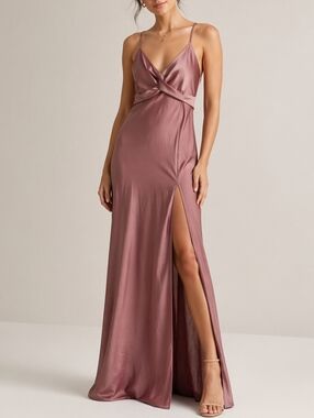 Showpo Satin Maxi Slit Dress Mauve Womens Size 4 Formal Dusty Rose Prom Romantic